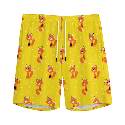 Cartoon Fox Pattern Print Men's Sports Shorts