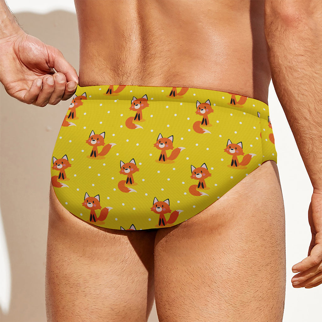 Cartoon Fox Pattern Print Men's Swim Briefs