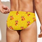 Cartoon Fox Pattern Print Men's Swim Briefs