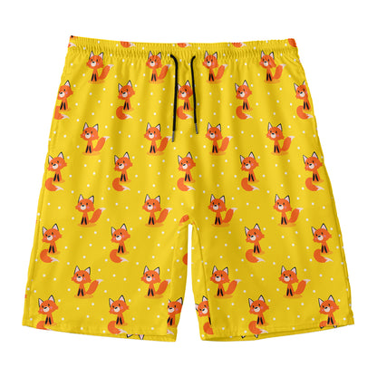 Cartoon Fox Pattern Print Men's Swim Trunks