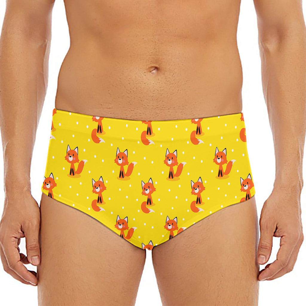 Cartoon Fox Pattern Print Men's Triangle Swim Briefs
