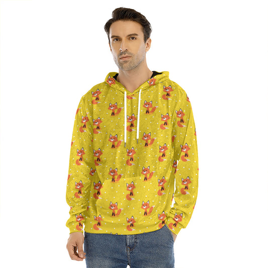 Cartoon Fox Pattern Print Men's Velvet Pullover Hoodie