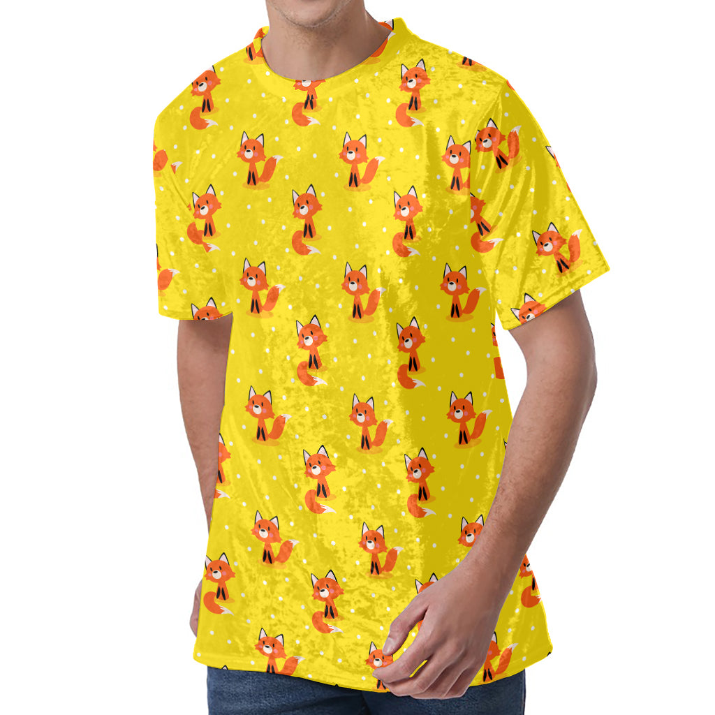 Cartoon Fox Pattern Print Men's Velvet T-Shirt