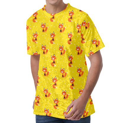 Cartoon Fox Pattern Print Men's Velvet T-Shirt