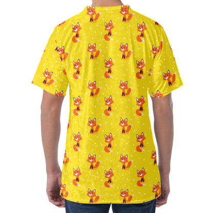Cartoon Fox Pattern Print Men's Velvet T-Shirt