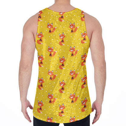Cartoon Fox Pattern Print Men's Velvet Tank Top