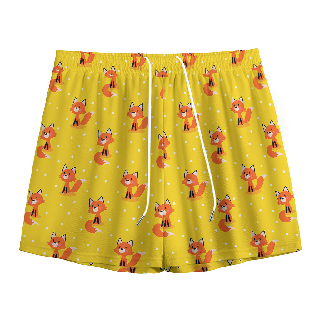 Cartoon Fox Pattern Print Mesh Shorts