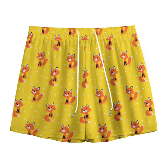 Cartoon Fox Pattern Print Mesh Shorts