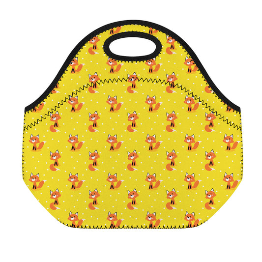 Cartoon Fox Pattern Print Neoprene Lunch Bag