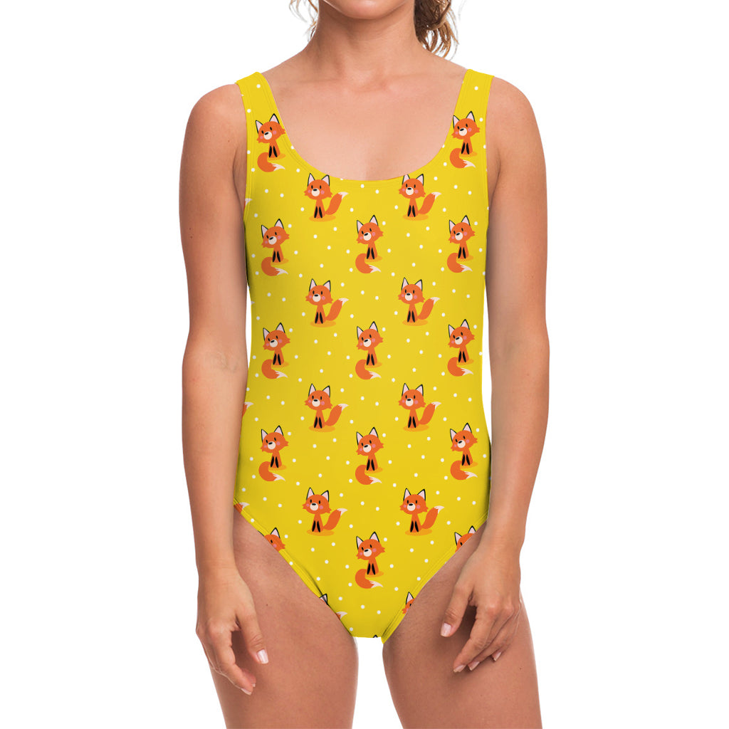 Cartoon Fox Pattern Print One Piece Swimsuit