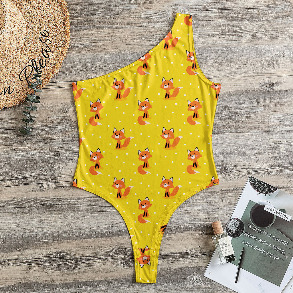 Cartoon Fox Pattern Print One Shoulder Bodysuit