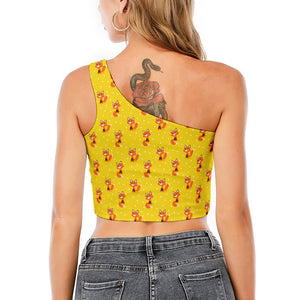 Cartoon Fox Pattern Print One Shoulder Crop Top