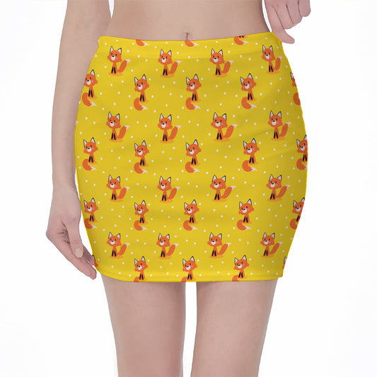 Cartoon Fox Pattern Print Pencil Mini Skirt