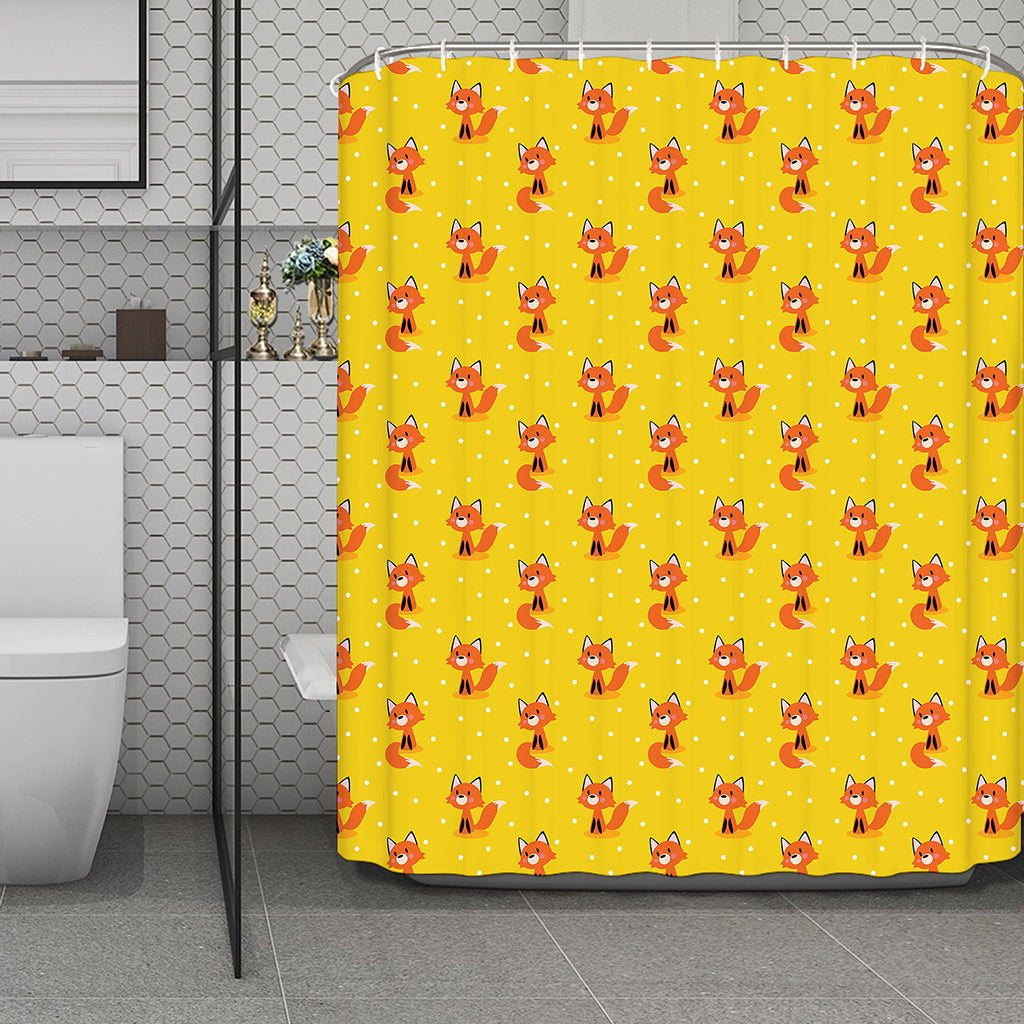 Cartoon Fox Pattern Print Polyester Shower Curtain