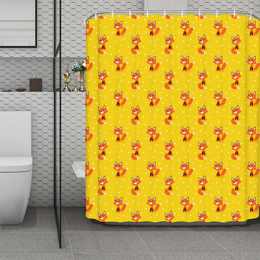 Cartoon Fox Pattern Print Polyester Shower Curtain