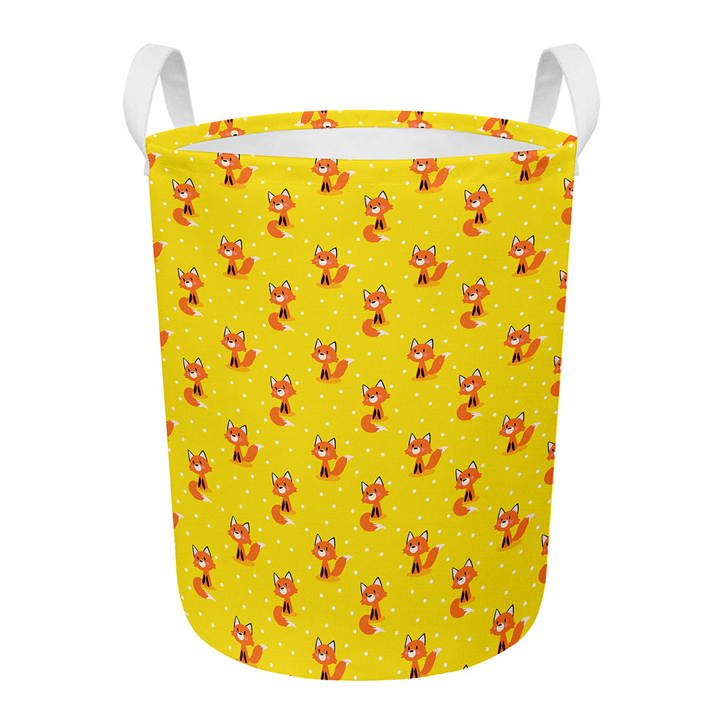 Cartoon Fox Pattern Print Round Laundry Basket