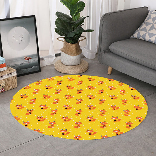 Cartoon Fox Pattern Print Round Rug