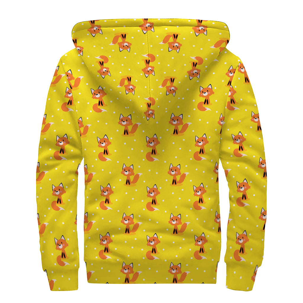 Cartoon Fox Pattern Print Sherpa Lined Zip Up Hoodie