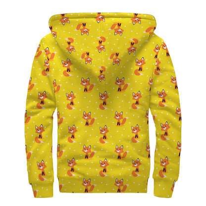 Cartoon Fox Pattern Print Sherpa Lined Zip Up Hoodie