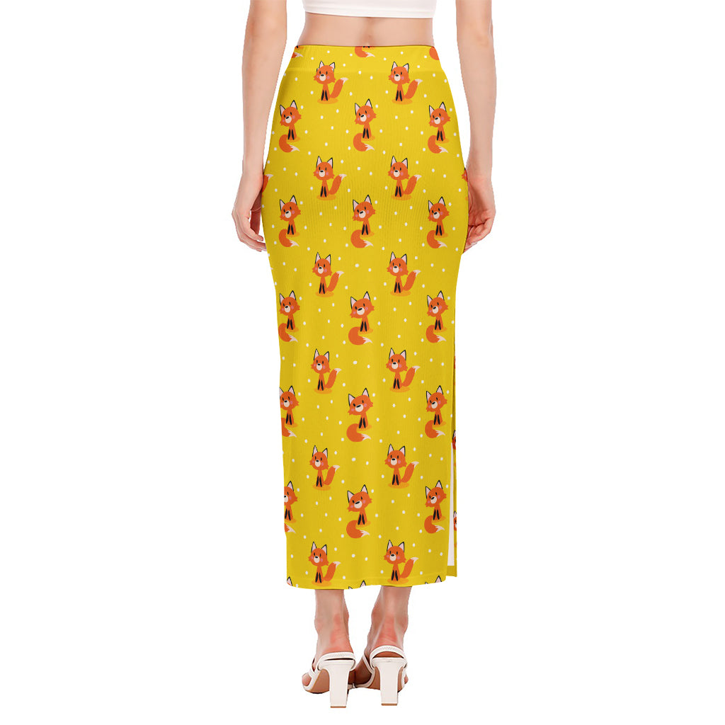 Cartoon Fox Pattern Print Side Slit Maxi Skirt