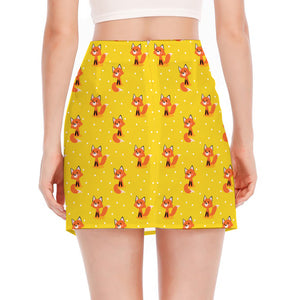 Cartoon Fox Pattern Print Side Slit Mini Skirt