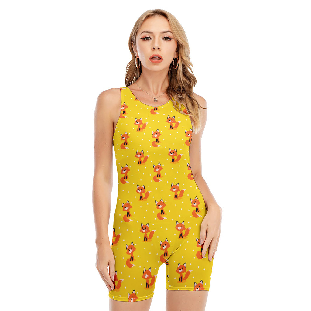 Cartoon Fox Pattern Print Sleeveless One Piece Swimsuit