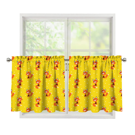Cartoon Fox Pattern Print Tier Curtains