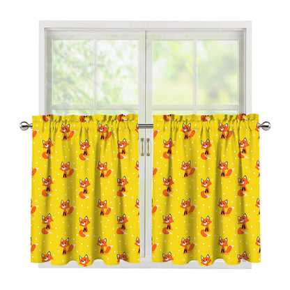 Cartoon Fox Pattern Print Tier Curtains