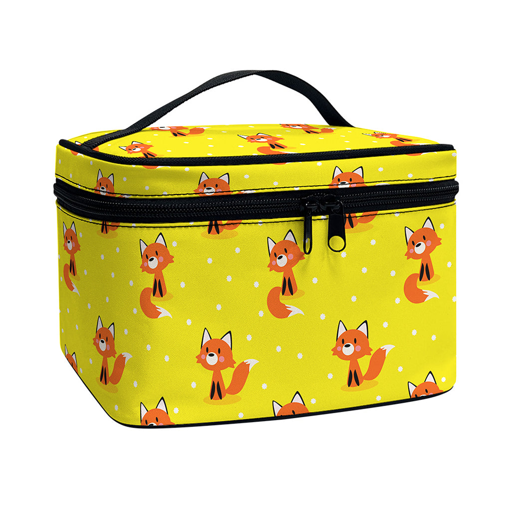 Cartoon Fox Pattern Print Travel Makeup Bag