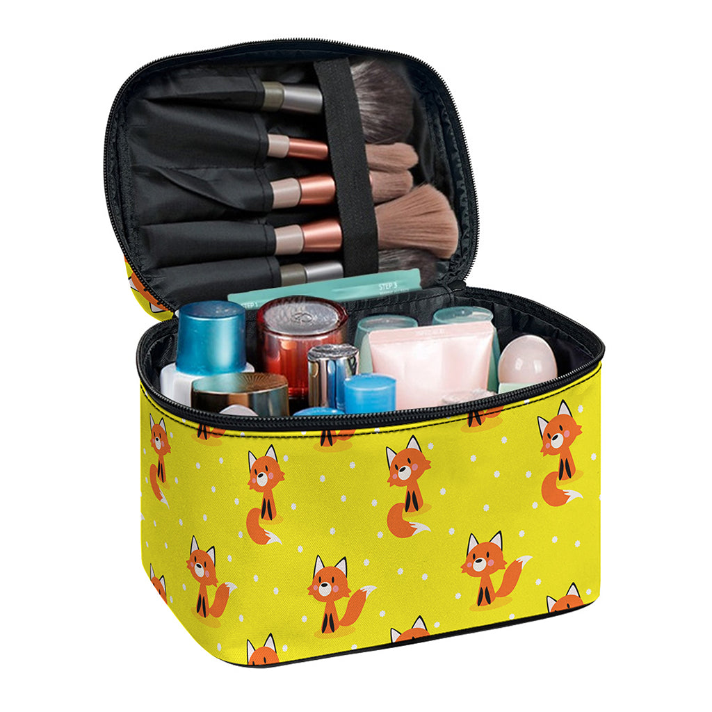 Cartoon Fox Pattern Print Travel Makeup Bag