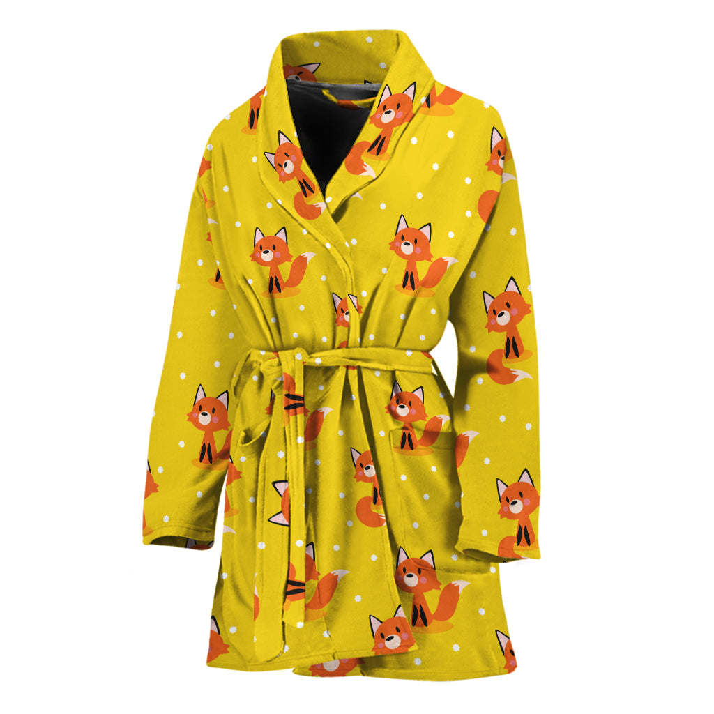 Cartoon Fox Pattern Print Women's Bathrobe