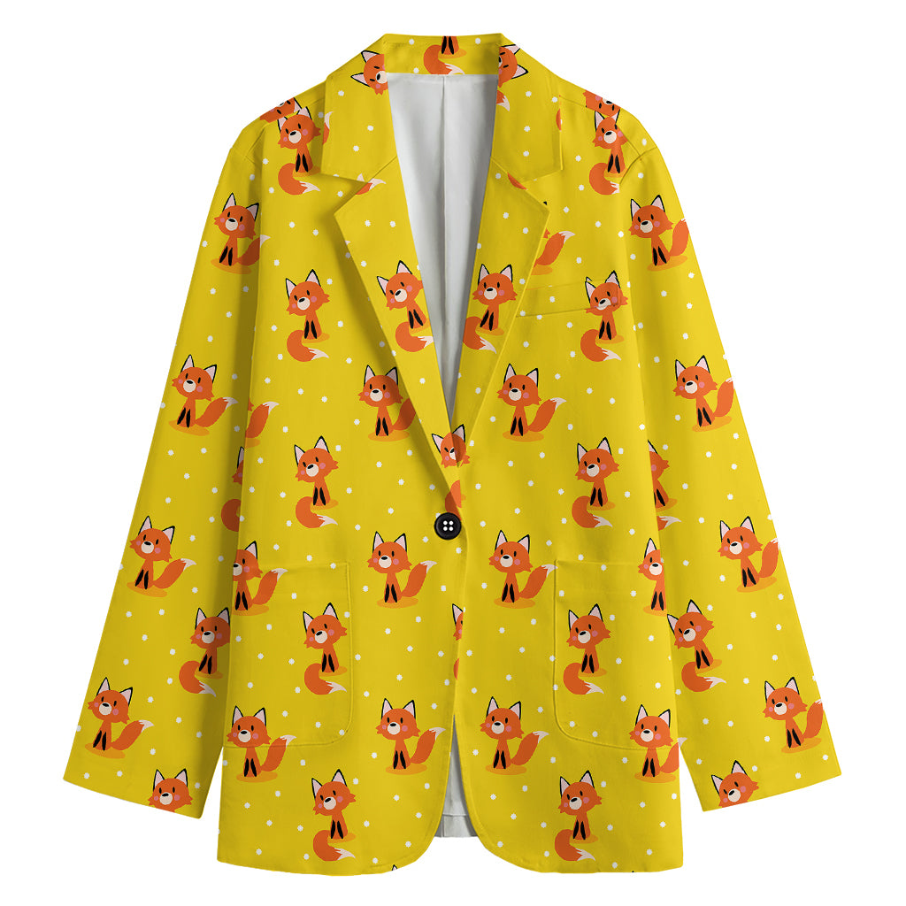 Cartoon Fox Pattern Print Women's Blazer