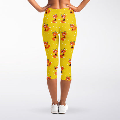 Cartoon Fox Pattern Print Women's Capri Leggings