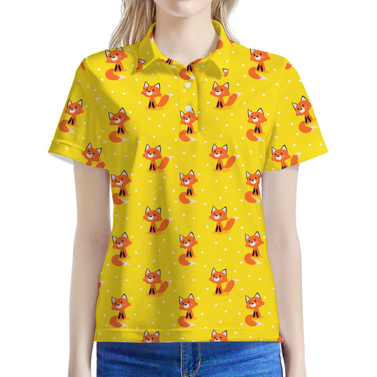 Cartoon Fox Pattern Print Women's Polo Shirt