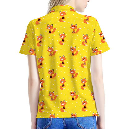 Cartoon Fox Pattern Print Women's Polo Shirt