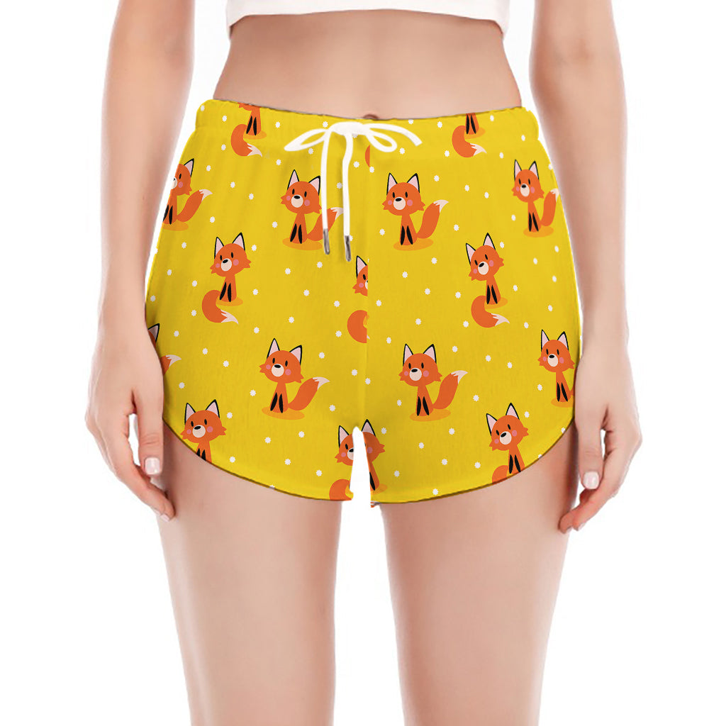 Cartoon Fox Pattern Print Women's Split Running Shorts