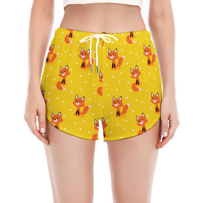 Cartoon Fox Pattern Print Women's Split Running Shorts