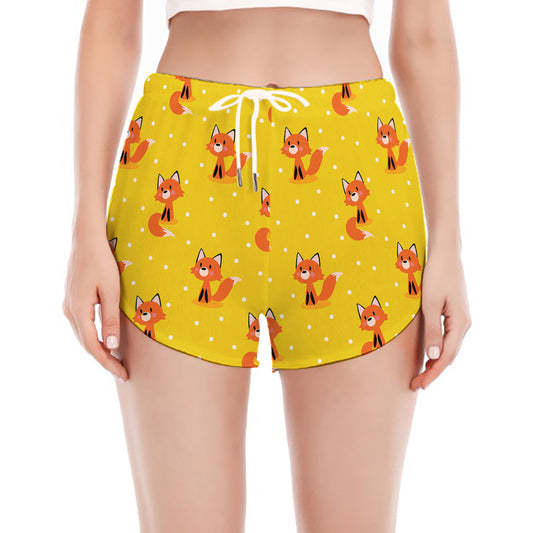 Cartoon Fox Pattern Print Women's Split Running Shorts