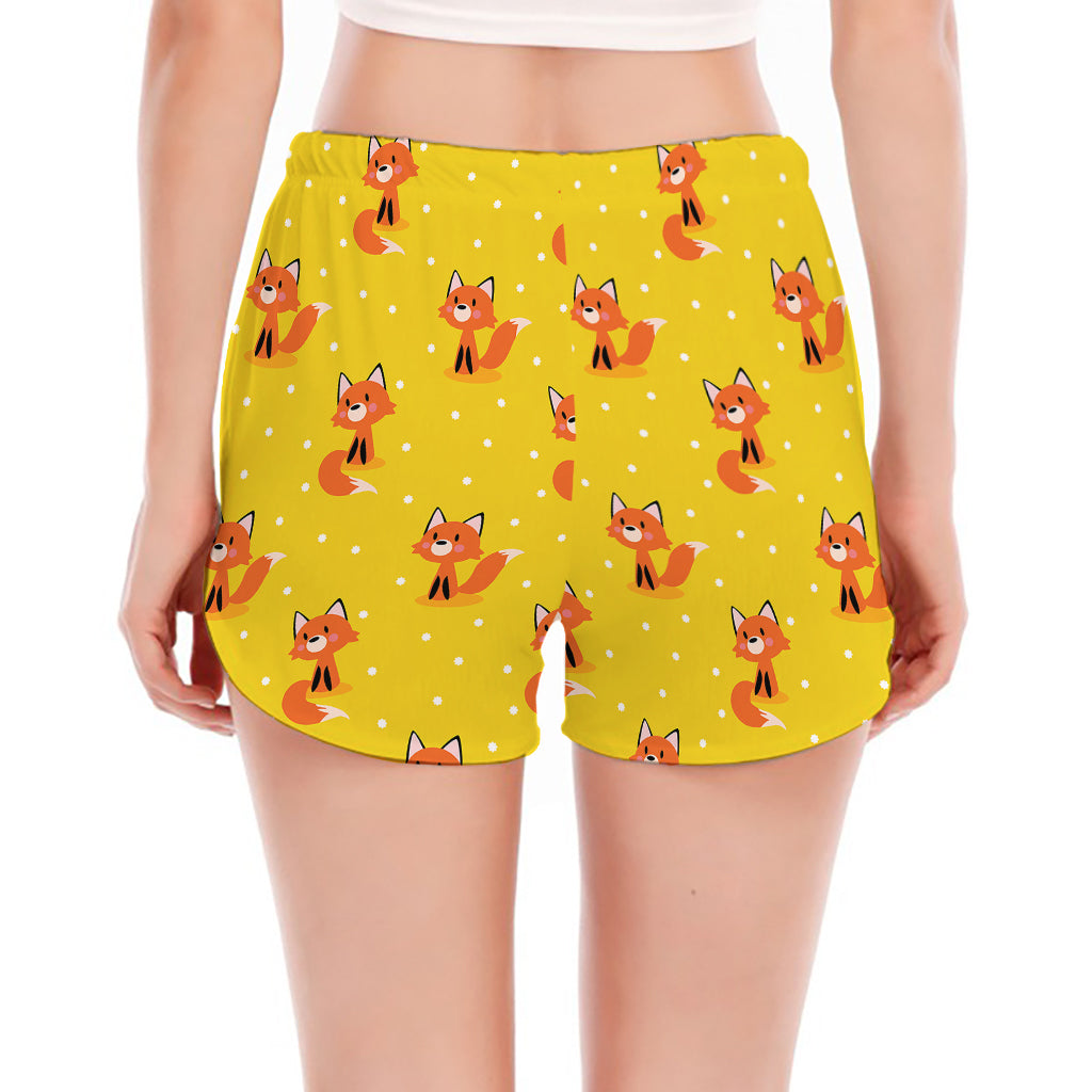 Cartoon Fox Pattern Print Women's Split Running Shorts