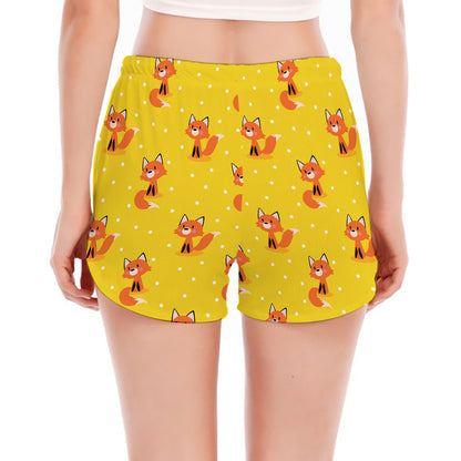 Cartoon Fox Pattern Print Women's Split Running Shorts