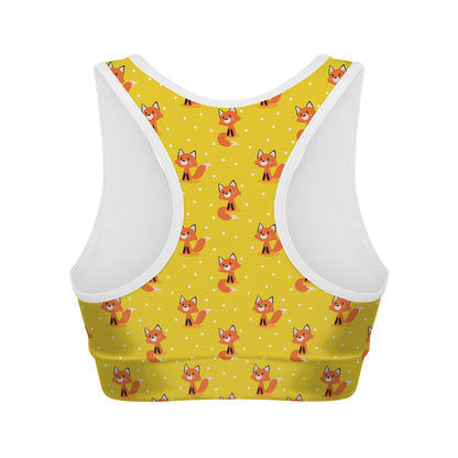 Cartoon Fox Pattern Print Women's Sports Bra