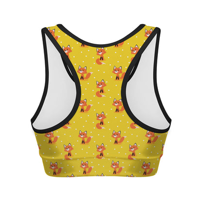 Cartoon Fox Pattern Print Women's Sports Bra