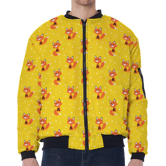 Cartoon Fox Pattern Print Zip Sleeve Bomber Jacket