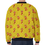 Cartoon Fox Pattern Print Zip Sleeve Bomber Jacket