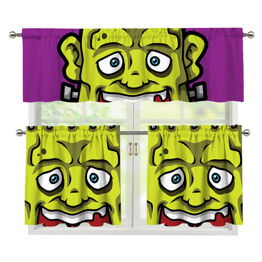 Cartoon Frankenstein Print 3 Piece Kitchen Curtains