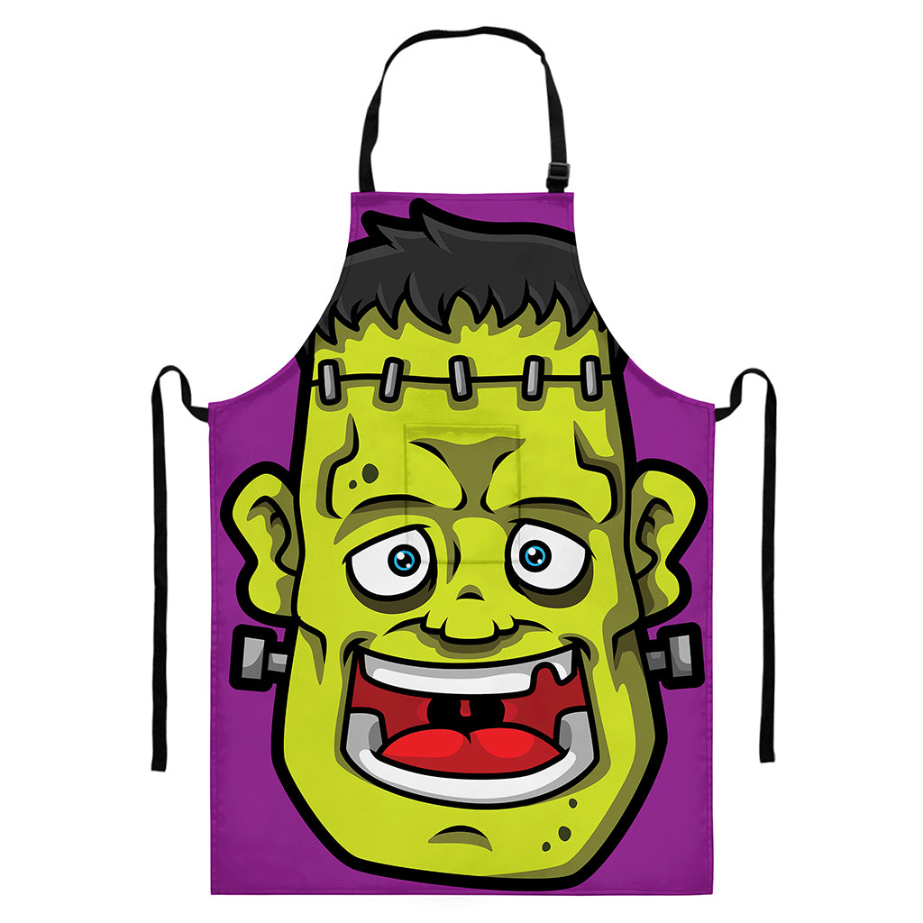 Cartoon Frankenstein Print Bib Apron With Pocket