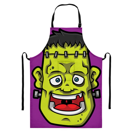 Cartoon Frankenstein Print Bib Apron With Pocket