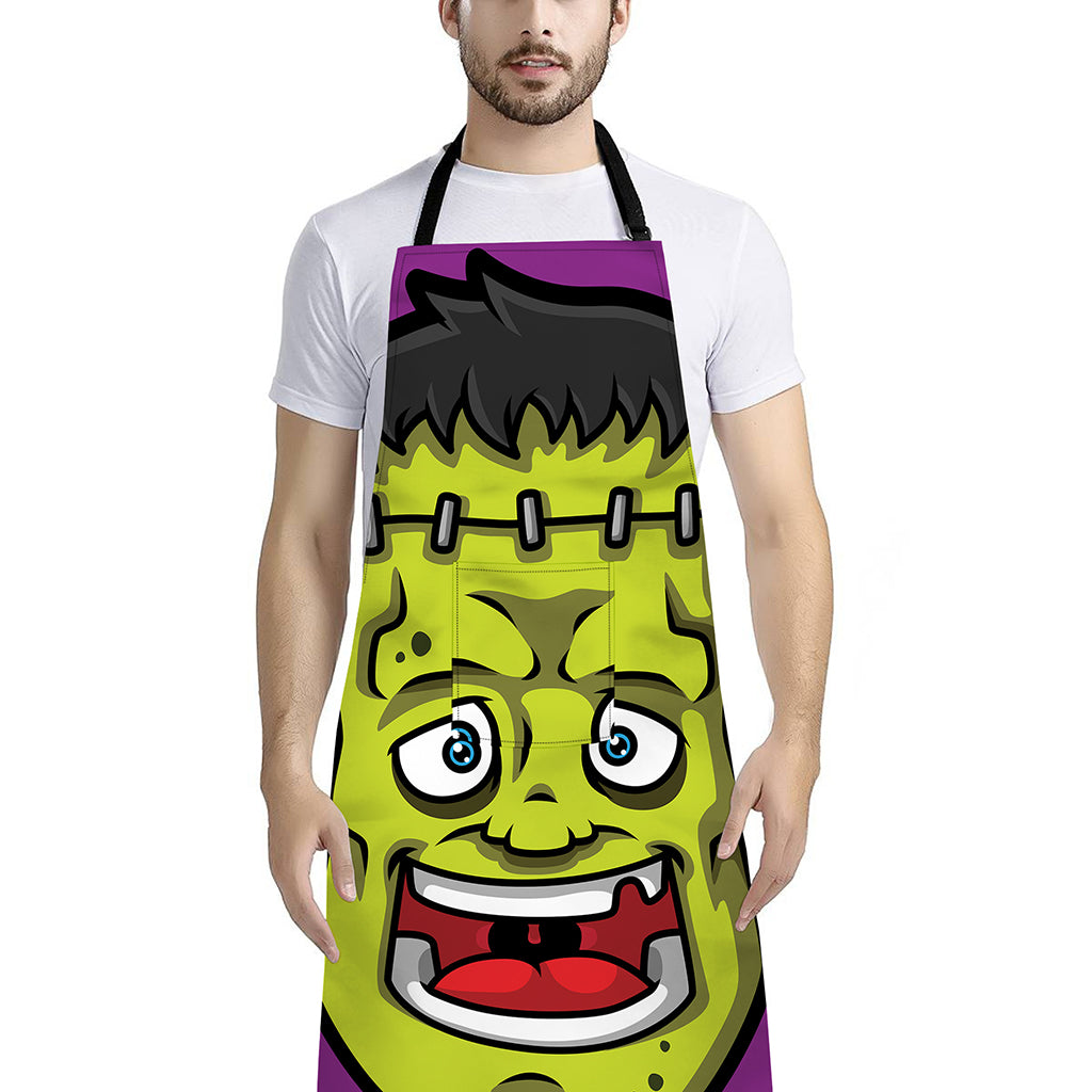 Cartoon Frankenstein Print Bib Apron With Pocket