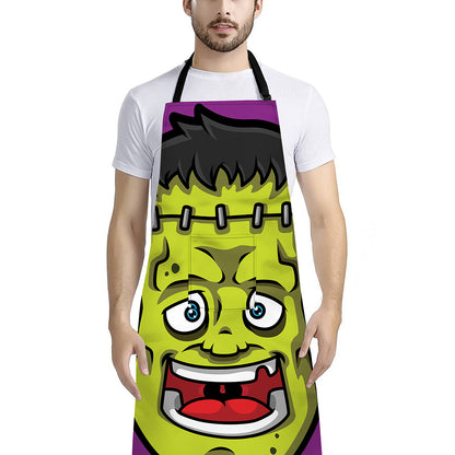 Cartoon Frankenstein Print Bib Apron With Pocket