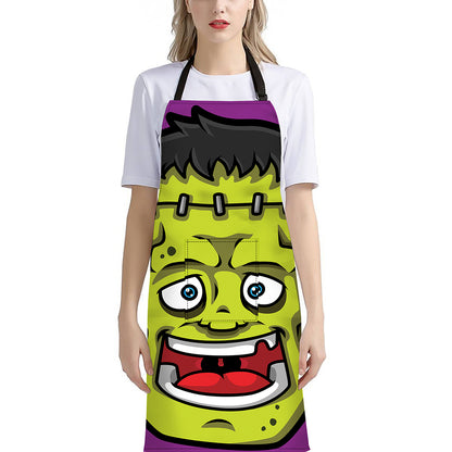 Cartoon Frankenstein Print Bib Apron With Pocket